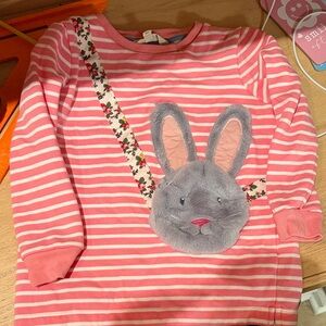 Mini Boden Pink Striped Long Sleeve with Bunny Appliqué